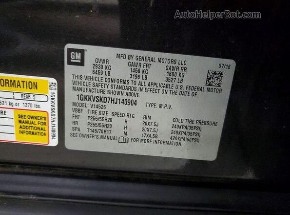 1GKKVSKD7HJ140904 2017 GMC ACADIA Charcoal 360 interior view