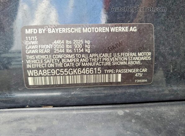 WBA8E9C55GK646615 2016 BMW OTHER Black Vista de la etiqueta del VIN