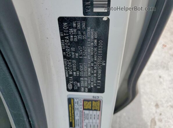 KNDMB5C10G6188300 2016 KIA SEDONA White Սալոնի 360 աստիճան տեսք
