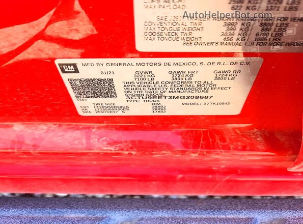 3GTU9EET3MG208687 2021 GMC SIERRA Красный 