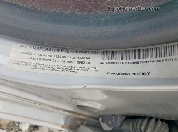 ZAM57XSL1H1198896 2017 MASERATI GHIBLI Gray Вид наклейки з VIN-кодом