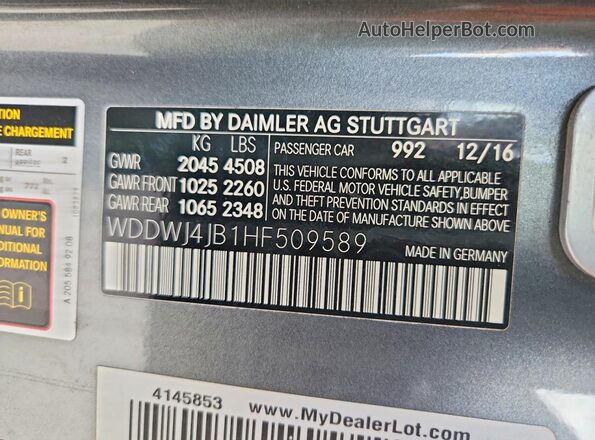 WDDWJ4JB1HF509589 2017 MERCEDES-BENZ C Gray 