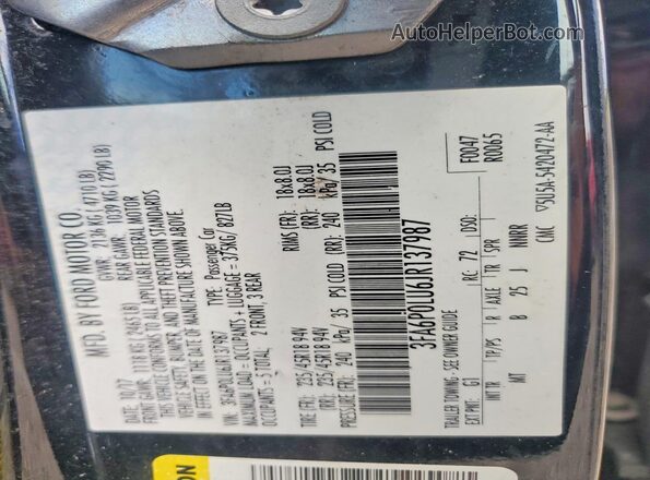 3FA6P0LU6JR137987 2018 FORD FUSION Black Widok wnętrza 360 stopni