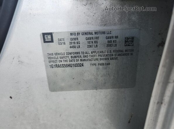 1G1RA6S56HU103324 2017 CHEVROLET VOLT Silver 