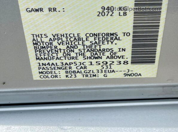 1N4AL3AP5JC159238 2018 NISSAN ALTIMA Silver Вид задньої частини салону