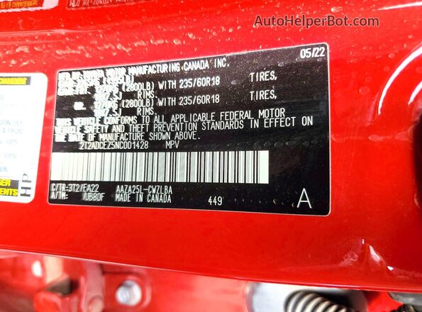 2T2ADCEZ5NC001428 2022 LEXUS NX Red VIN კოდის სტიკერის ხედი