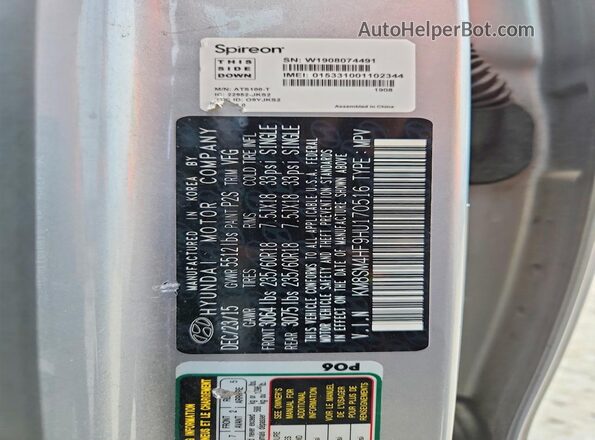 KM8SM4HF9HU170516 2017 HYUNDAI SANTA FE Silver 