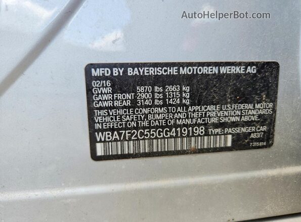 WBA7F2C55GG419198 2016 BMW 7 SERIES Silver Вид наклейки з VIN-кодом