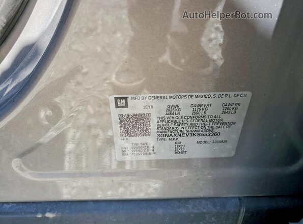 3GNAXNEV3KS553360 2019 CHEVROLET EQUINOX Gray Widok wnętrza 360 stopni