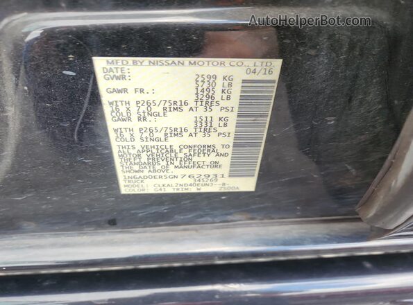 1N6AD0ER5GN762931 2016 NISSAN FRONTIER Black 