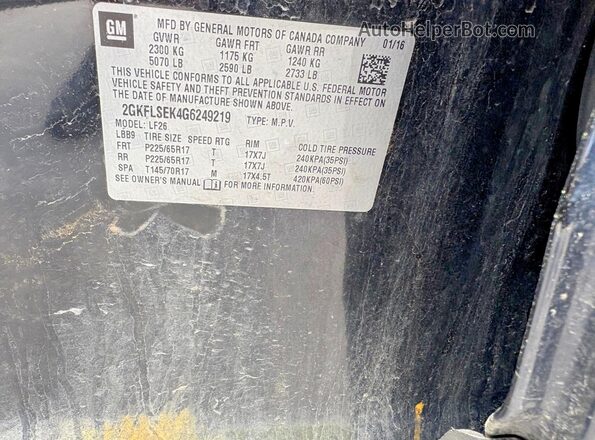 2GKFLSEK4G6249219 2016 GMC TERRAIN Black 
