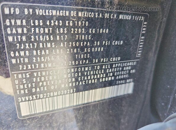 3VV5X7B22RM039287 2024 VOLKSWAGEN OTHER Black Vista de la etiqueta del VIN