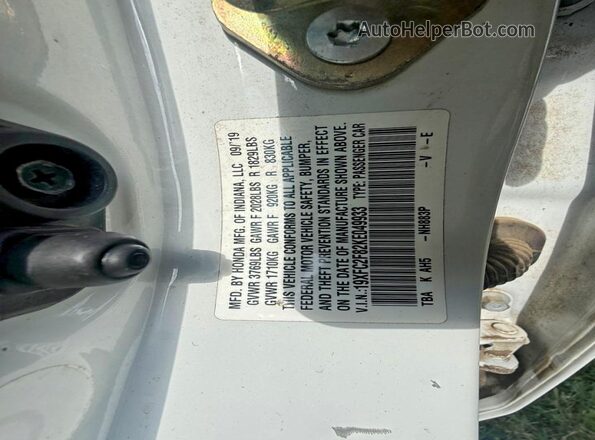 19XFC2F82KE049933 2019 HONDA CIVIC White Vista interior trasera