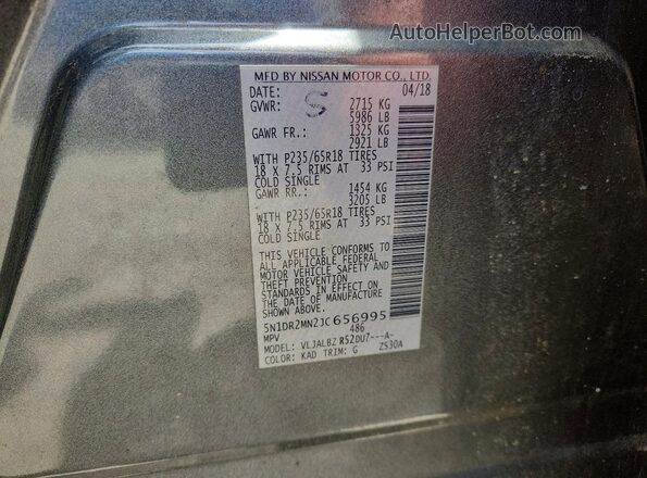 5N1DR2MN2JC656995 2018 NISSAN PATHFINDER Gray 