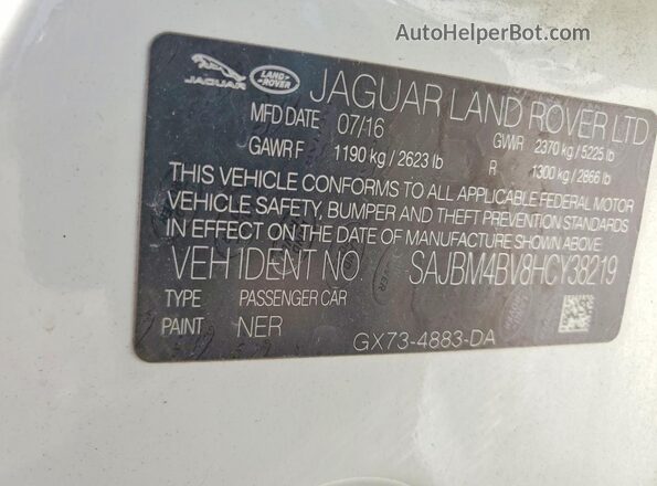 SAJBM4BV8HCY38219 2017 JAGUAR XF White Widok naklejki z numerem VIN