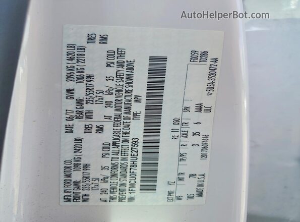 1FMCU0F78HUE27593 2017 FORD ESCAPE White Vista interior de 360 grados
