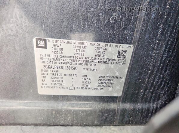 3GKALPEX6JL201596 2018 GMC TERRAIN Charcoal VIN կոդի պիտակի տեսք