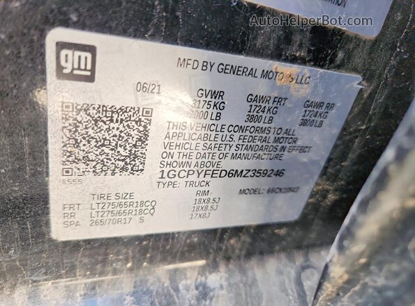 1GCPYFED6MZ359246 2021 CHEVROLET SILVERADO Black 