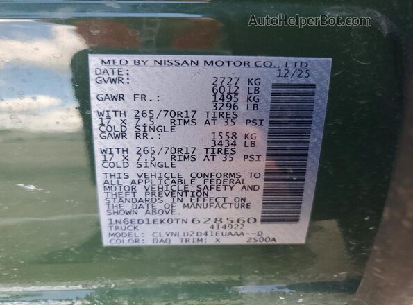 1N6ED1EK0TN628560 2026 NISSAN FRONTIER Green 