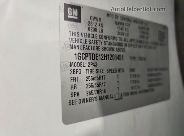 1GCPTDE12H1208451 2017 CHEVROLET COLORADO Белый 
