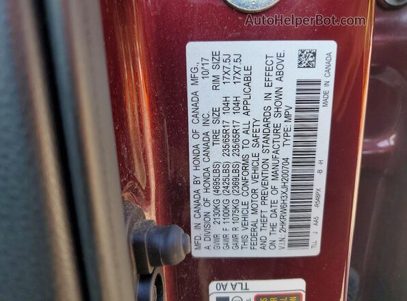 2HKRW6H3XJH200704 2018 HONDA CR-V Burgundy 