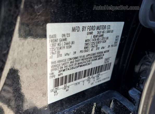 3FMTK3SU3PMA85301 2023 FORD MUSTANG Black Вид наклейки з VIN-кодом