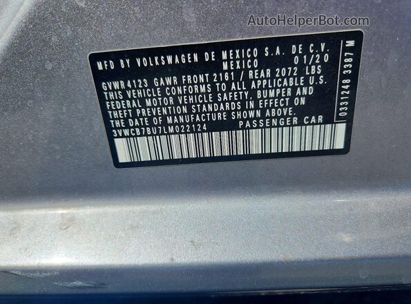 3VWCB7BU7LM022124 2020 VOLKSWAGEN JETTA Серебряный Вид наклейки с VIN-кодом