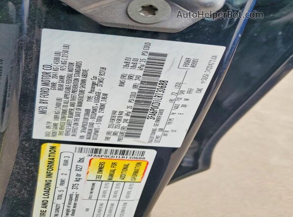 3FA6P0CD1LR130688 2020 FORD FUSION Black VIN კოდის სტიკერის ხედი