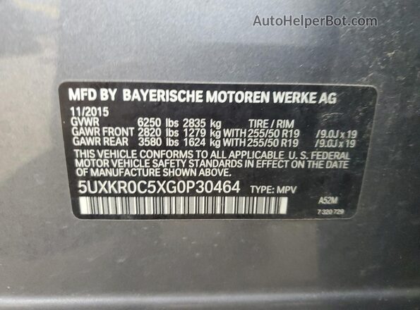 5UXKR0C5XG0P30464 2016 BMW X5 Gray 360 interior view