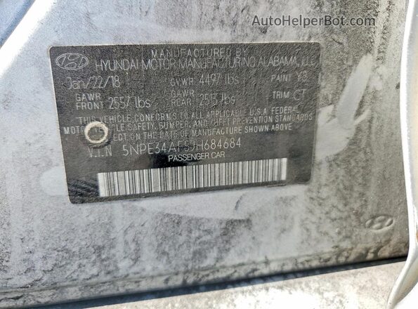 5NPE34AF5JH684684 2018 HYUNDAI SONATA Серебряный Вид наклейки с VIN-кодом