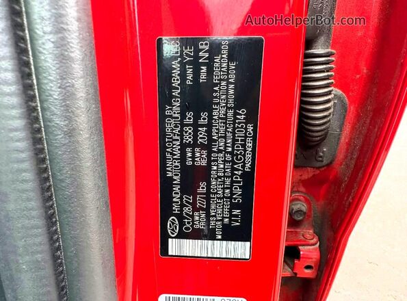 5NPLP4AG3PH103146 2023 HYUNDAI ELANTRA Red Widok wnętrza z tyłu