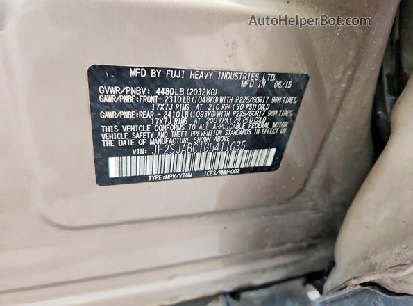 JF2SJABC1GH411035 2016 SUBARU FORESTER Brown Widok wnętrza 360 stopni