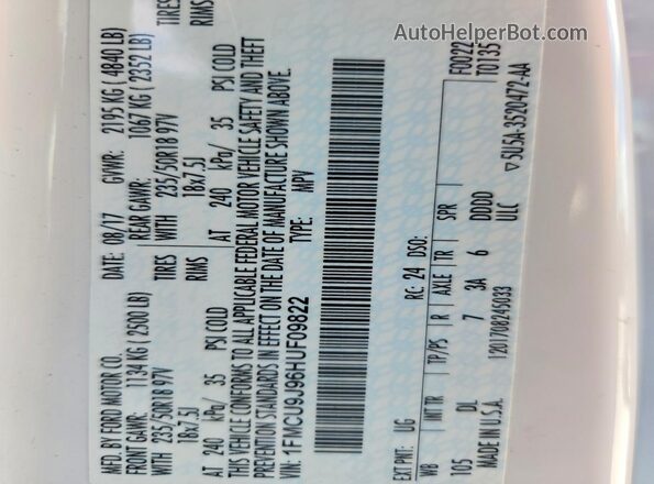 1FMCU9J96HUF09822 2017 FORD ESCAPE Белый 