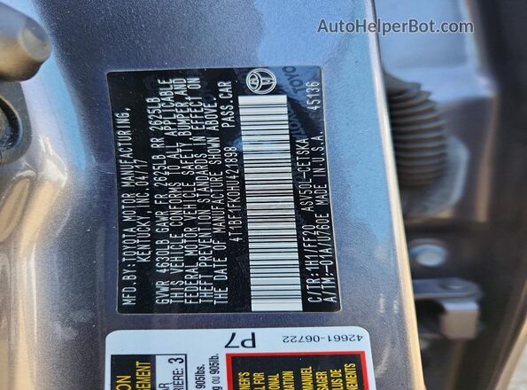 4T1BF1FK0HU421898 2017 TOYOTA CAMRY Silver 