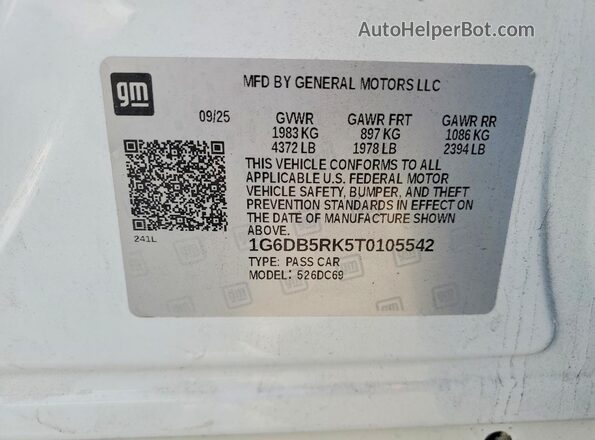 1G6DB5RK5T0105542 2026 CADILLAC CT4 White 