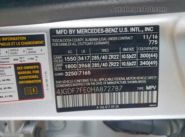 4JGDF7FE0HA872787 2017 MERCEDES-BENZ GLS Silver Vista interior de 360 grados