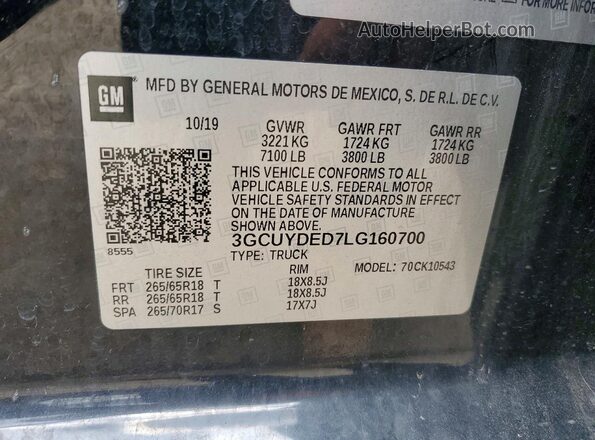 3GCUYDED7LG160700 2020 CHEVROLET SILVERADO Черный 