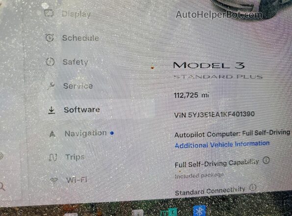 5YJ3E1EA1KF401390 2019 TESLA MODEL White Widok tylnych siedzeń
