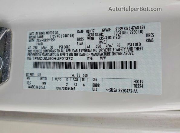 1FMCU0J90HUF01372 2017 FORD ESCAPE White 