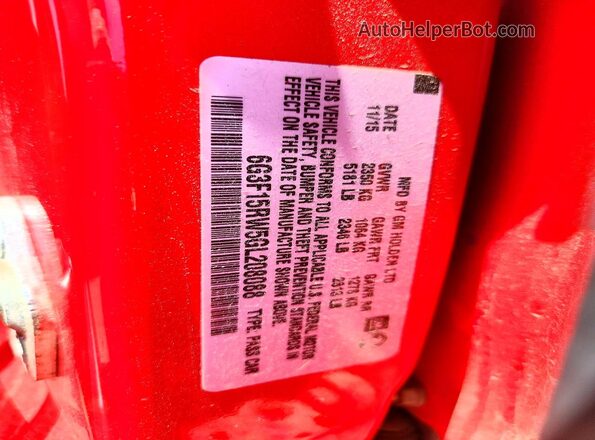 6G3F15RW5GL208088 2016 CHEVROLET SS Red 