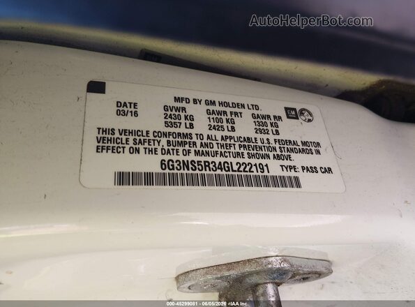 6G3NS5R34GL222191 2016 CHEVROLET CAPRICE White Vista del compartimento del motor