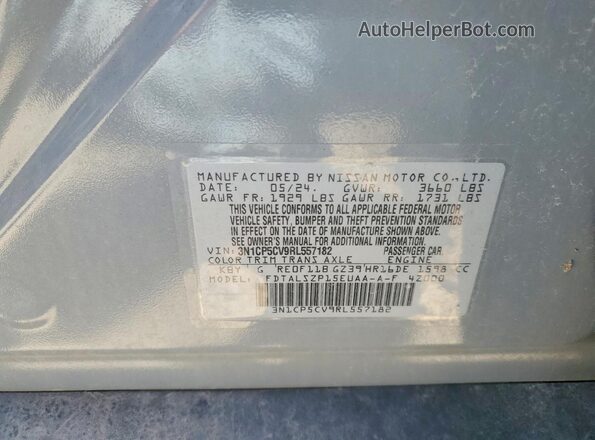 3N1CP5CV9RL557182 2024 NISSAN KICKS Gray Vista de la etiqueta del VIN