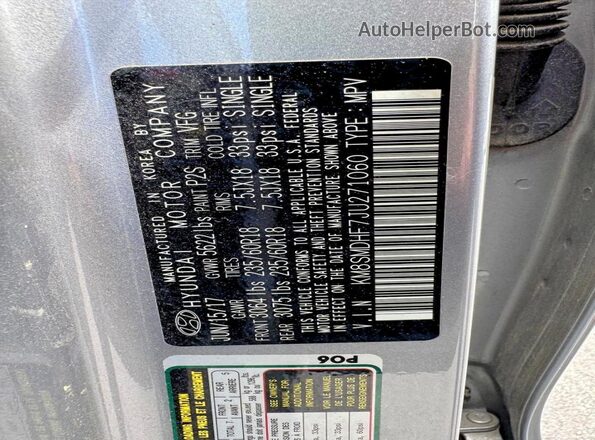 KM8SMDHF7JU271060 2018 HYUNDAI SANTA Silver 