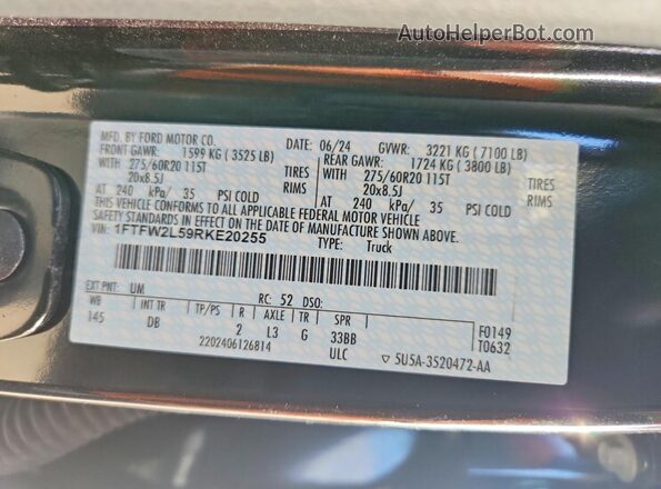 1FTFW2L59RKE20255 2024 FORD F150 Black 