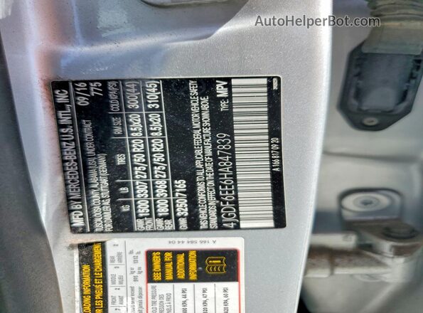 4JGDF6EE6HA847839 2017 MERCEDES-BENZ GLS Silver Vista de la etiqueta del VIN