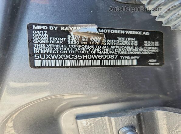 5UXWX9C35H0W69987 2017 BMW X3 Gray 