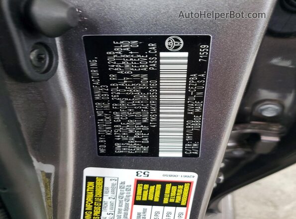 4T1K61AKXRU859160 2024 TOYOTA CAMRY Серый Вид наклейки с VIN-кодом