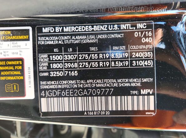 4JGDF6EE2GA709777 2016 MERCEDES-BENZ GL-CLASS Black Widok wnętrza 360 stopni
