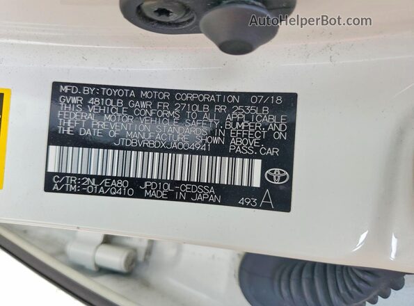 JTDBVRBDXJA004941 2018 TOYOTA MIRAI White 