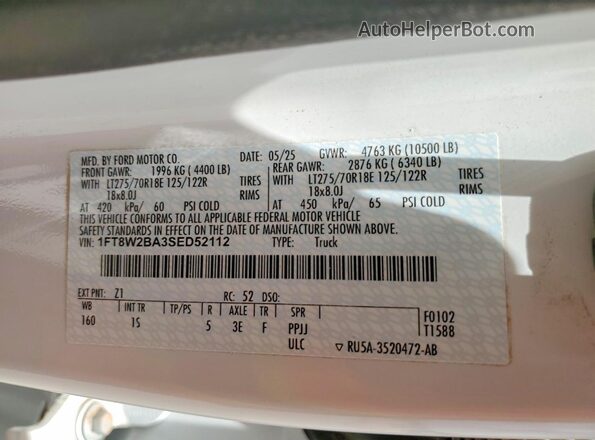 1FT8W2BA3SED52112 2025 FORD F250 White 